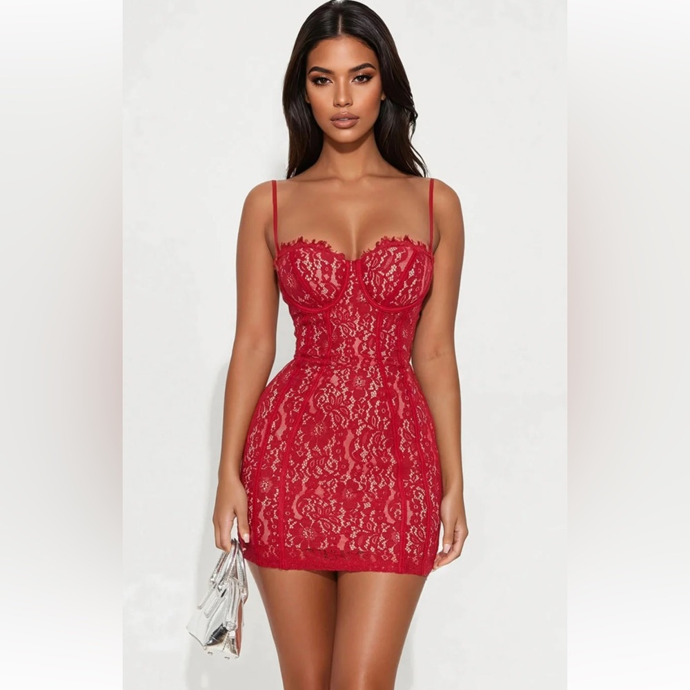 All In Love Lace Mini Dress- Red - XS